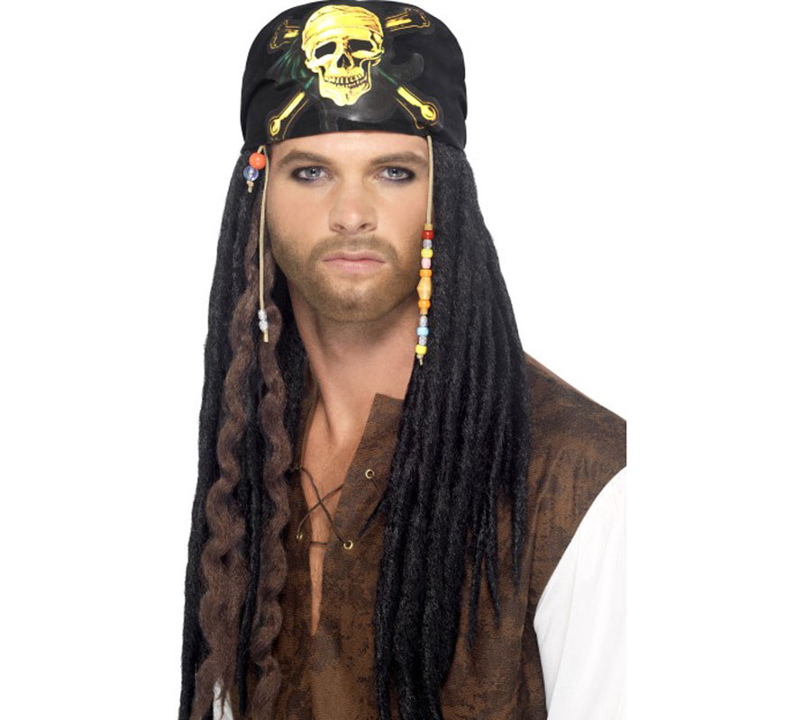 Peluca Negra de Rastas y Bandana para Pirata
