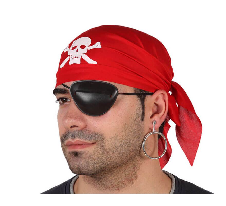 Pirata. Pañuelo rojo, parche y pendiente