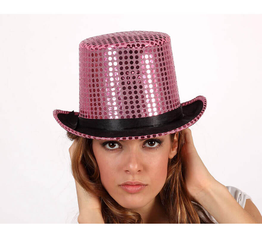 Sombrero de copa o Chistera rosa brillante