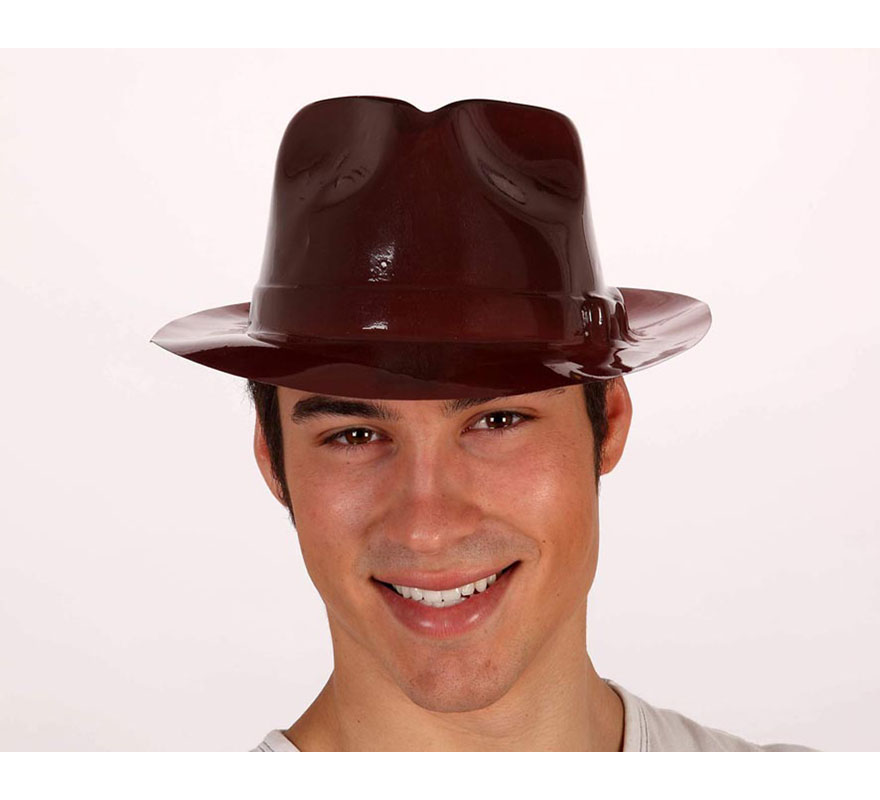 Sombrero de Gánster marrón de PVC
