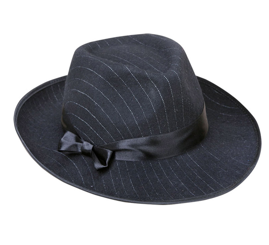 Sombrero de Ganster negro a rayas blancas