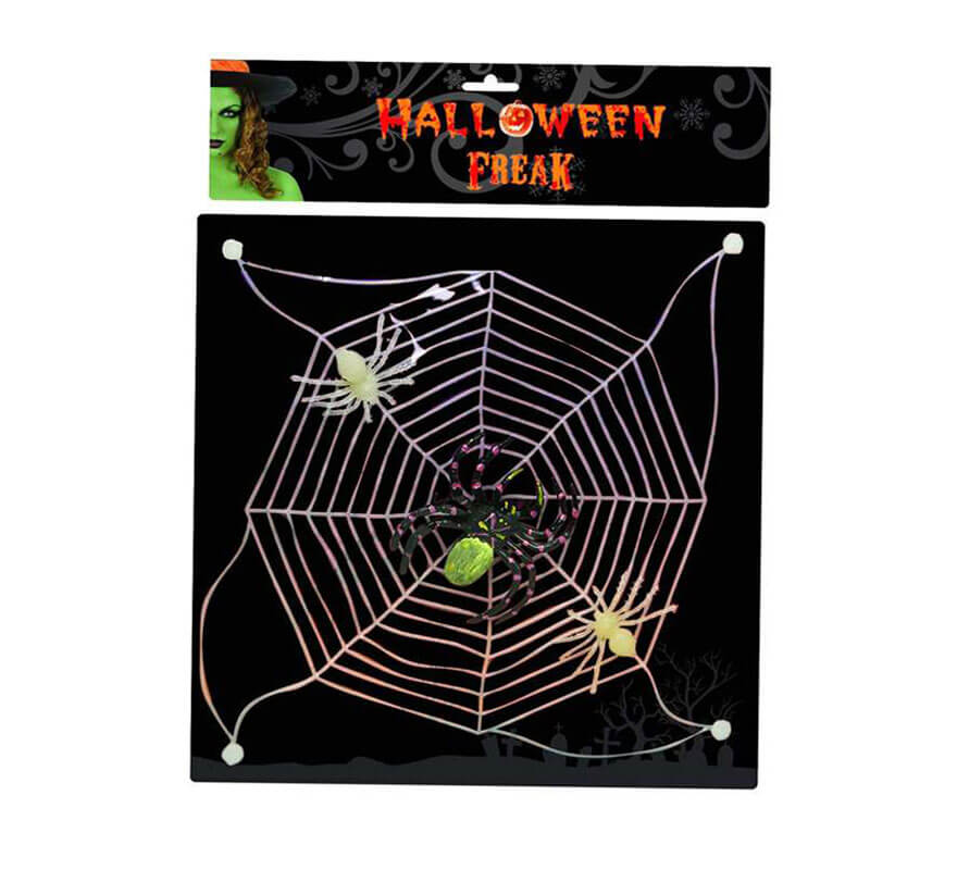 Telaraña con 3 arañas para decoración de Halloween
