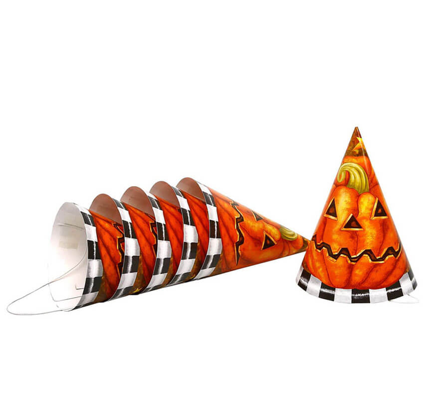 Blister de 6 Sombreros Calabaza de cartón para Halloween