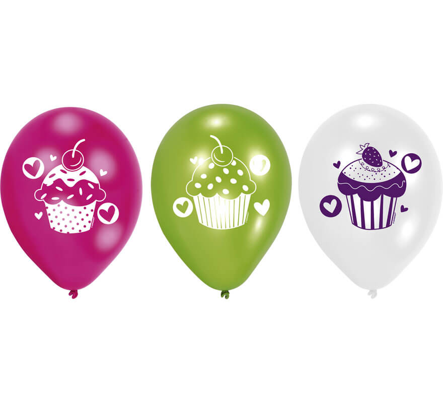 Bag of 6 Cupcake Latex Balloons