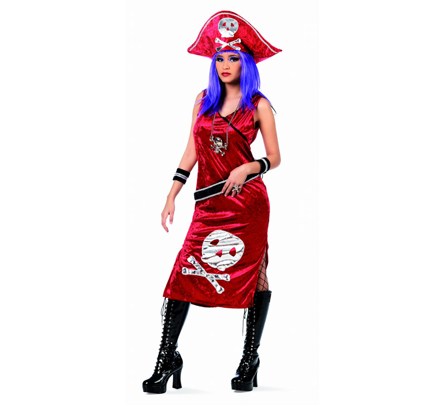 Disfraz de Pirata Johanna Roja Deluxe para mujer