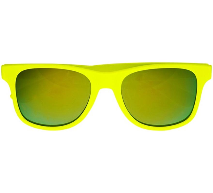 Óculos neon dos anos 80 com lentes multicoloridas