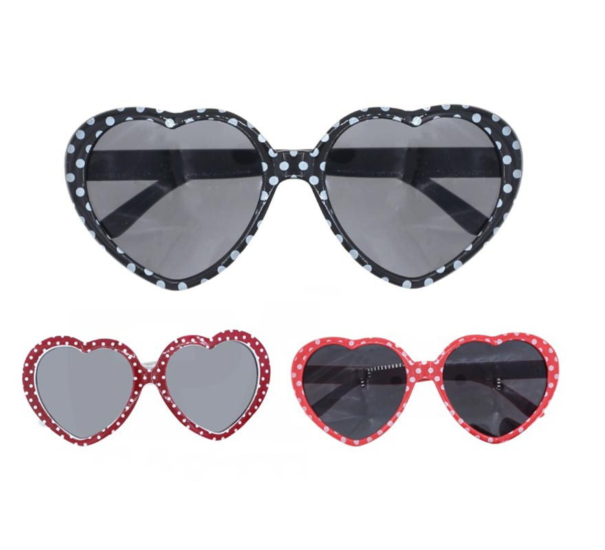 Heart Glasses White Polka Dots Assorted Colors