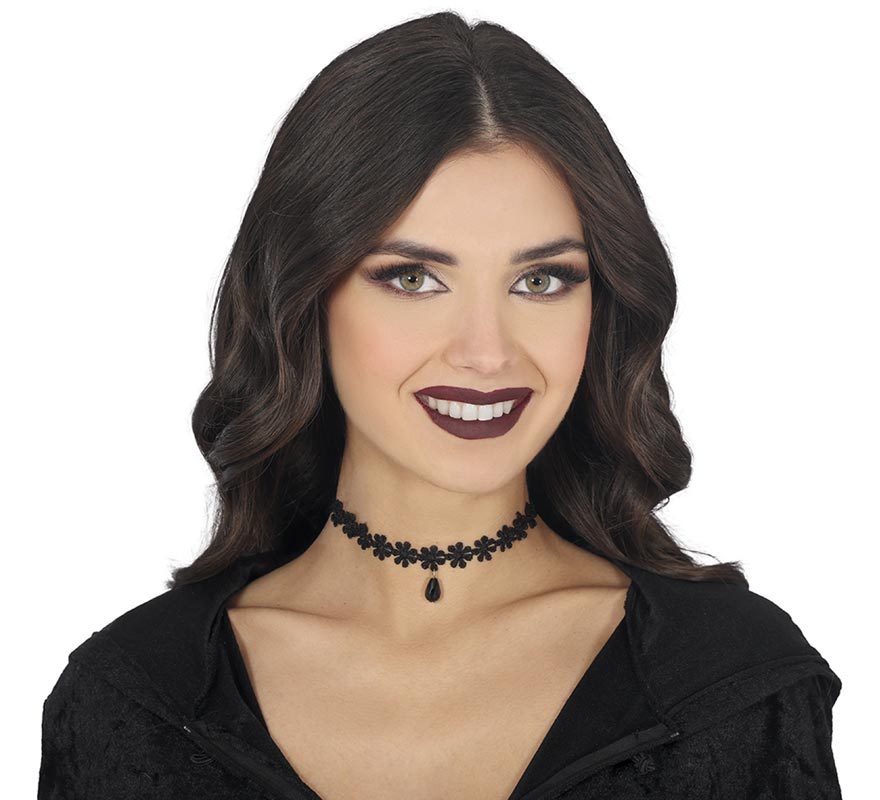 Black Flower Embroidered Choker