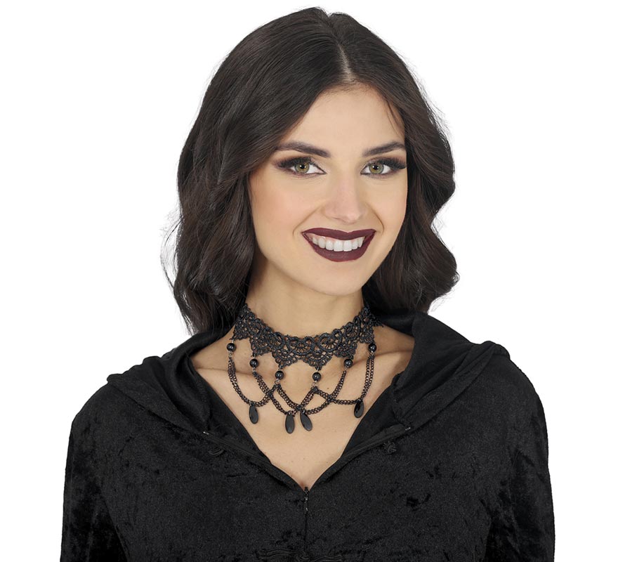 Choker embroidered with black rhinestones