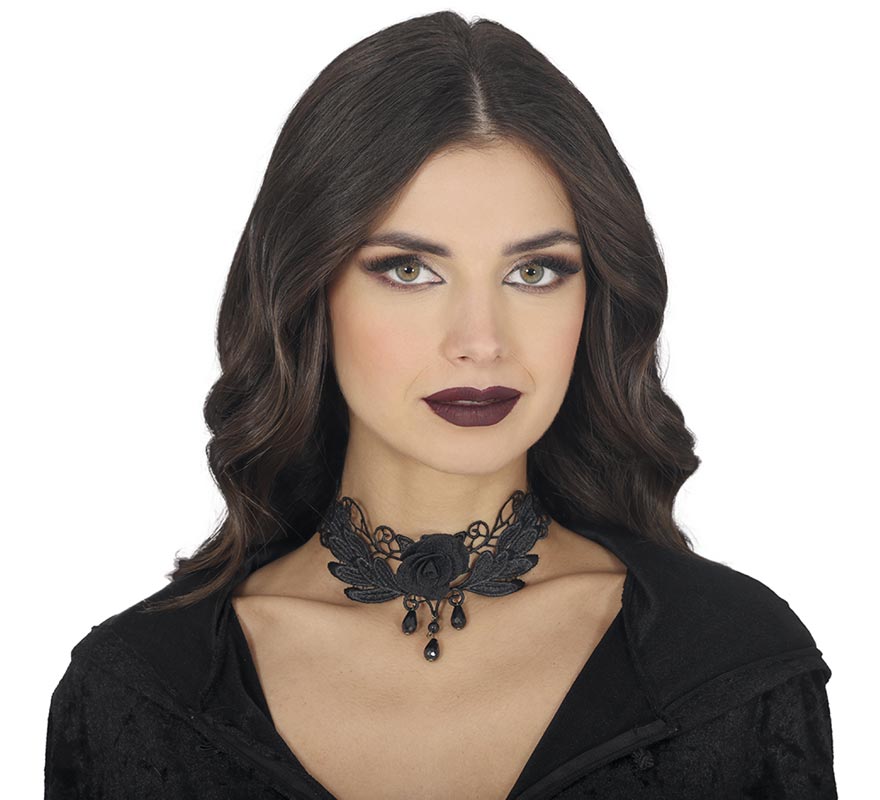 Black Rose Embroidered Choker