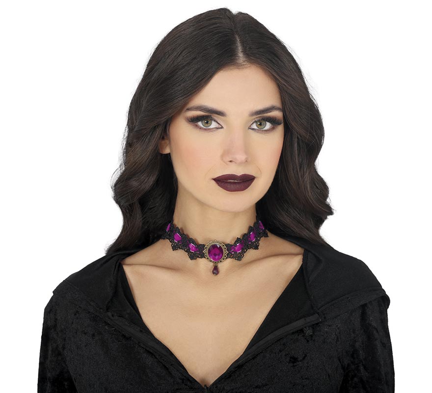 Lilac and black embroidered choker
