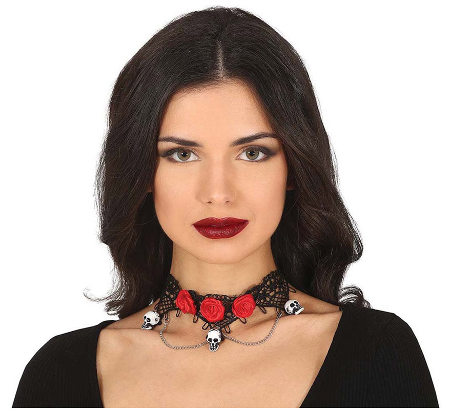 Choker with Skulls and Red Roses