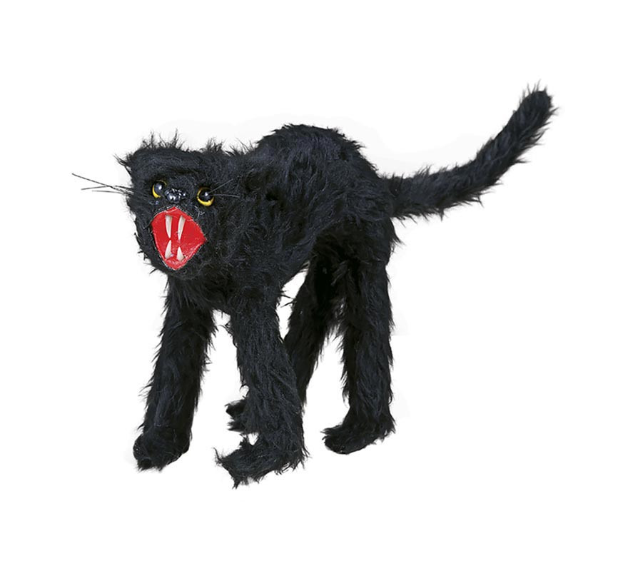 Black Furry Wild Cat 30 cm