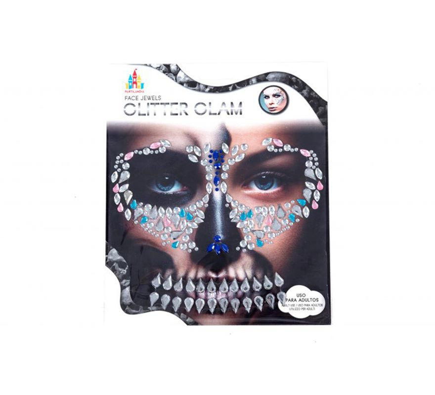 Adhesive Facial Gems Pink and Turquoise Skull