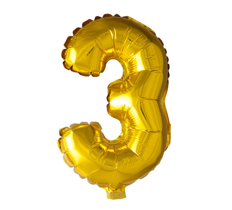 Pallone Foil Numero 3 Oro Per Feste - Diametro 40 Cm (16 Pollici) - Palloncino Color Oro Per Decorazioni Di Compleanno E Eventi