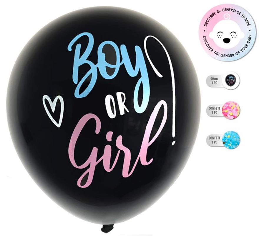Balão de látex de 90 cm com confete para revelação do sexo do bebê