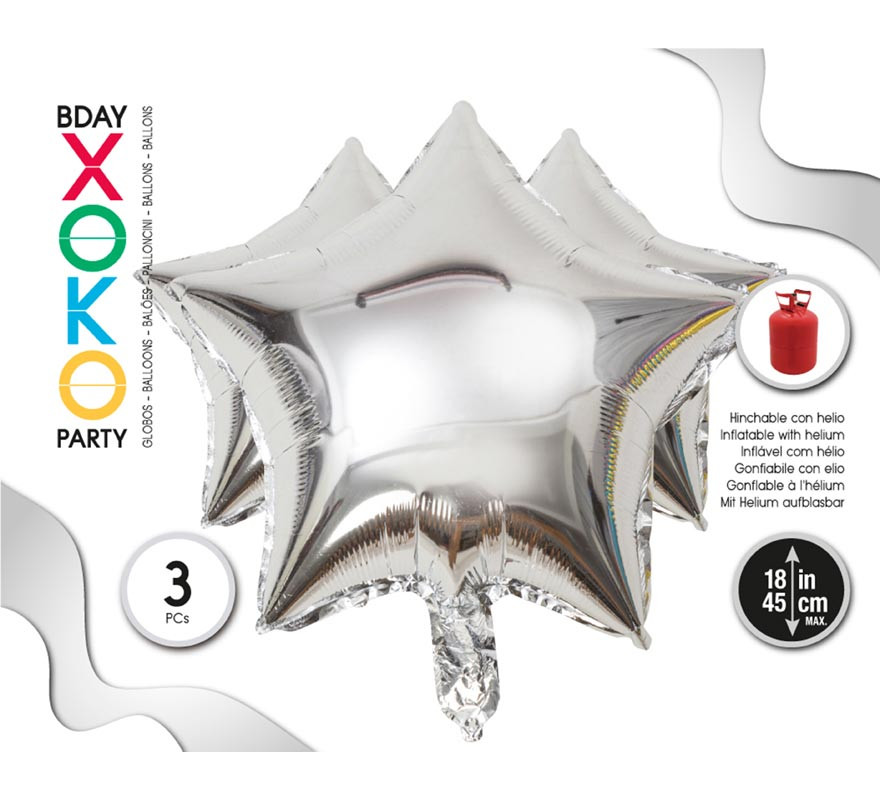 Pacote com 3 balões Foil Estrela prateados de 18INx45 cm Pacote com 3 balões Foil Estrela prateados de 18INx45 cm