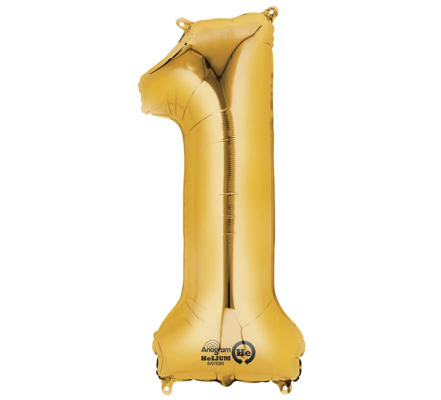 Globo metalizado Oro número 1 de 86 cm de altura