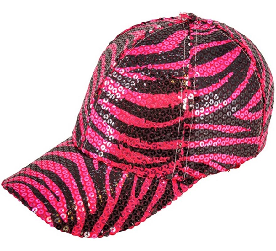 Boné com estampa de zebra rosa e lantejoulas