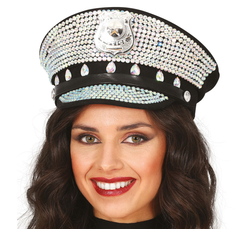 Adult Police Cap with Rhinestones