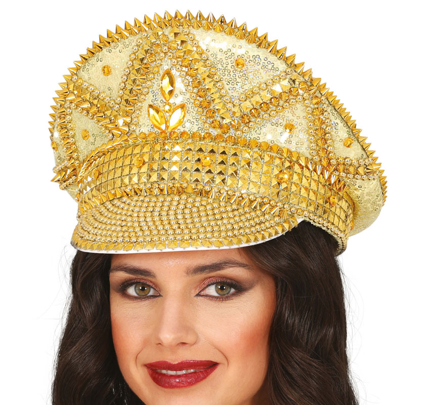 Gold Police Cap with Rhinestones for Adults