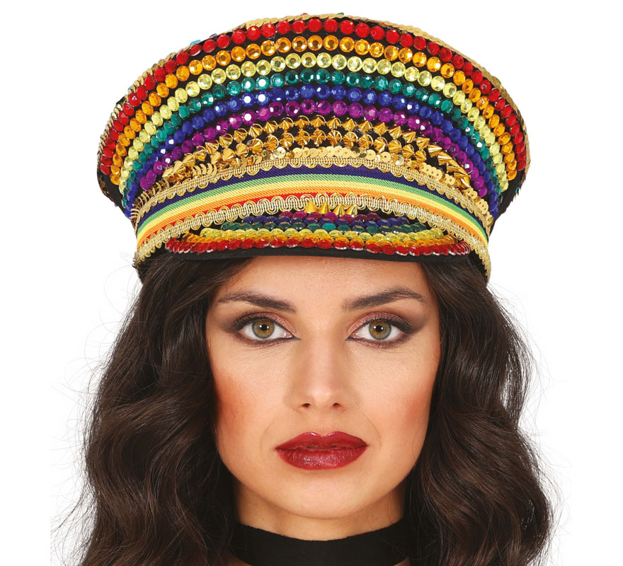 Cappellino Police multicolor con strass per adulto