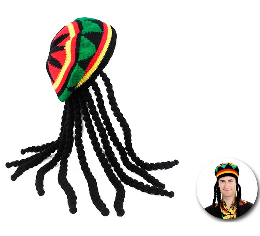 Rastafari- Mütze mit Rasta- Haaren