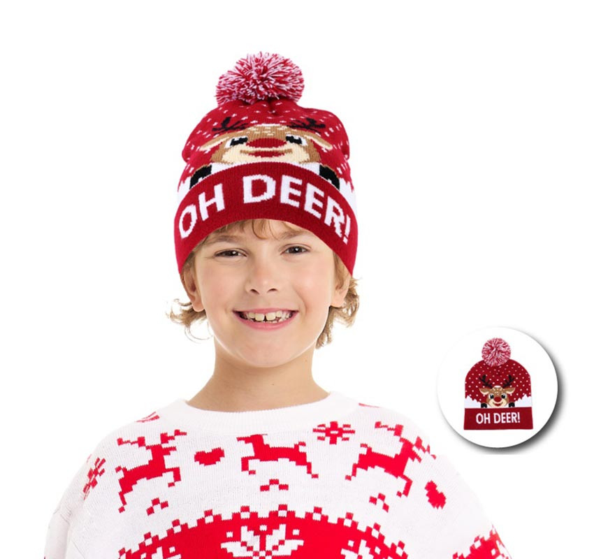 Oh Deer Burgundy Reindeer Christmas Hat for Kids