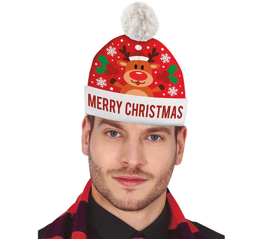 Merry Christmas Reindeer Christmas Hat with wool effect