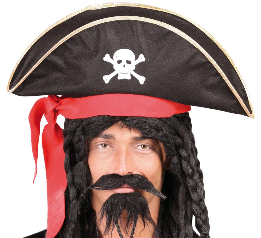 Black Pirate Cap or Hat with Skull