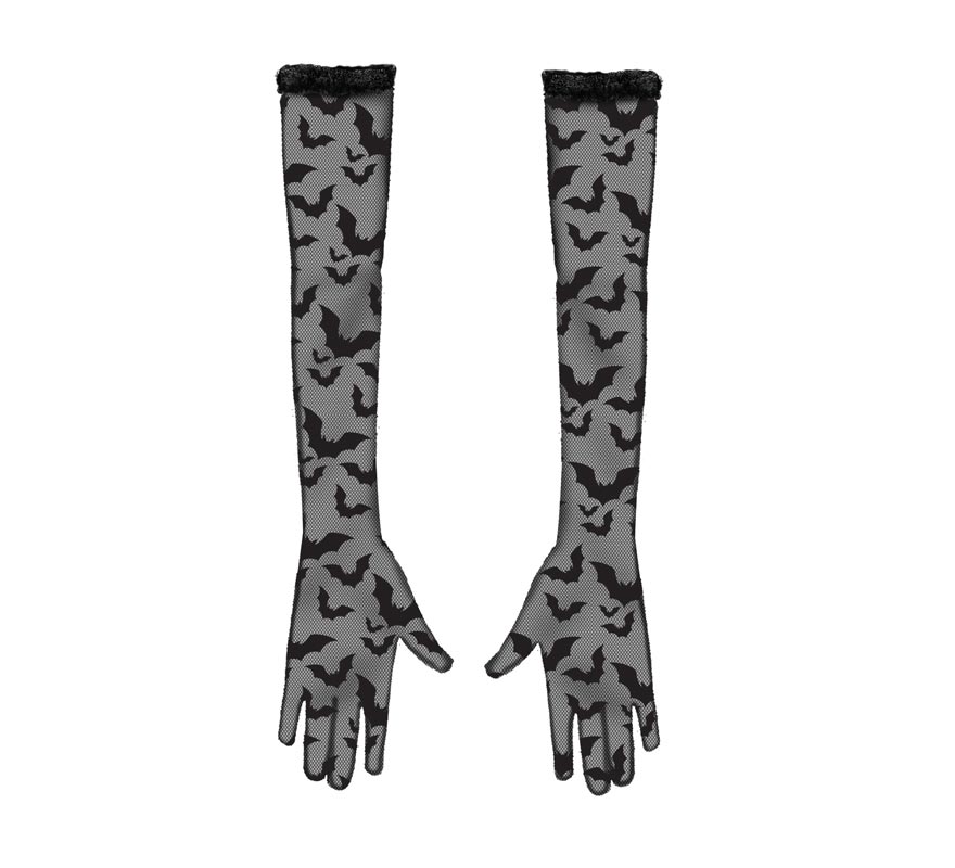 Luvas pretas vazadas tipo morcego 38 cm