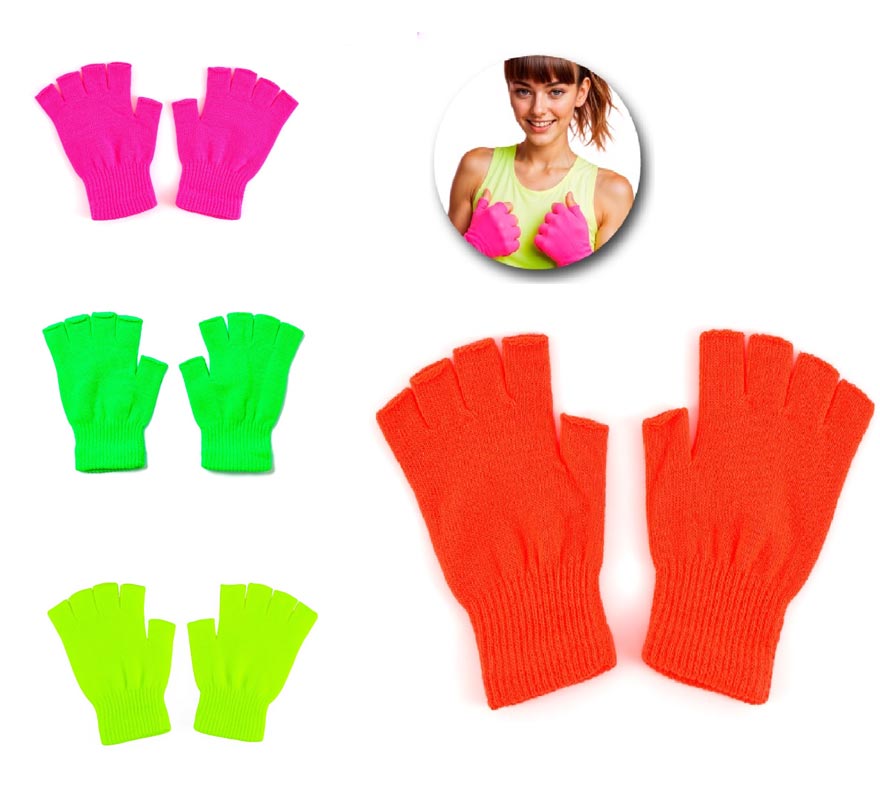 Luvas curtas neon sem dedos em várias cores para adultos