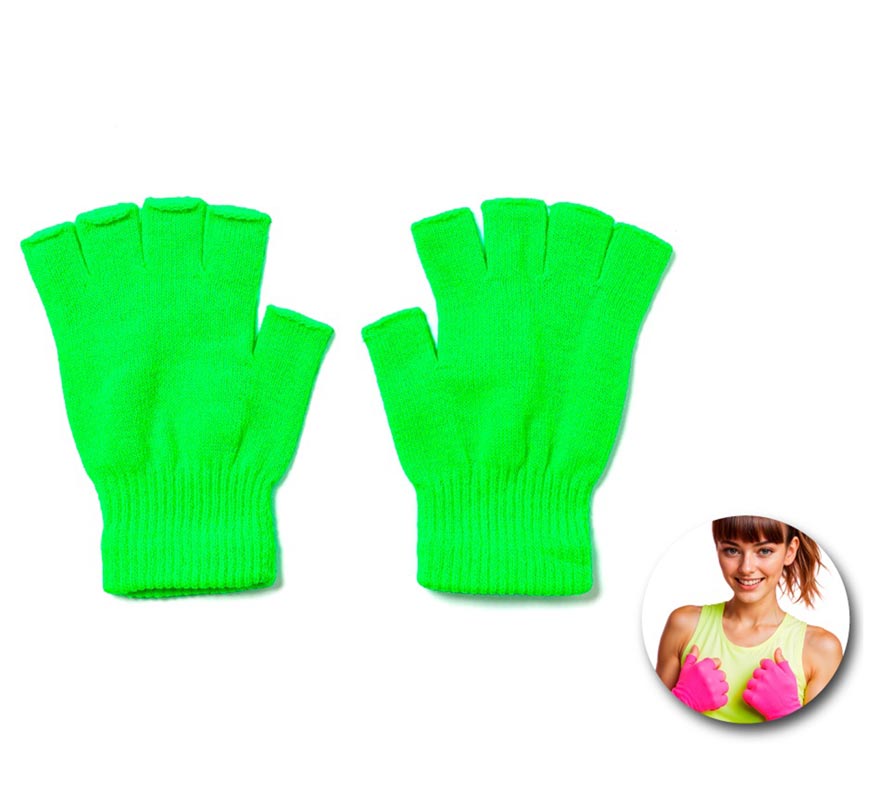 Luvas curtas neon sem dedos em várias cores para adultos
