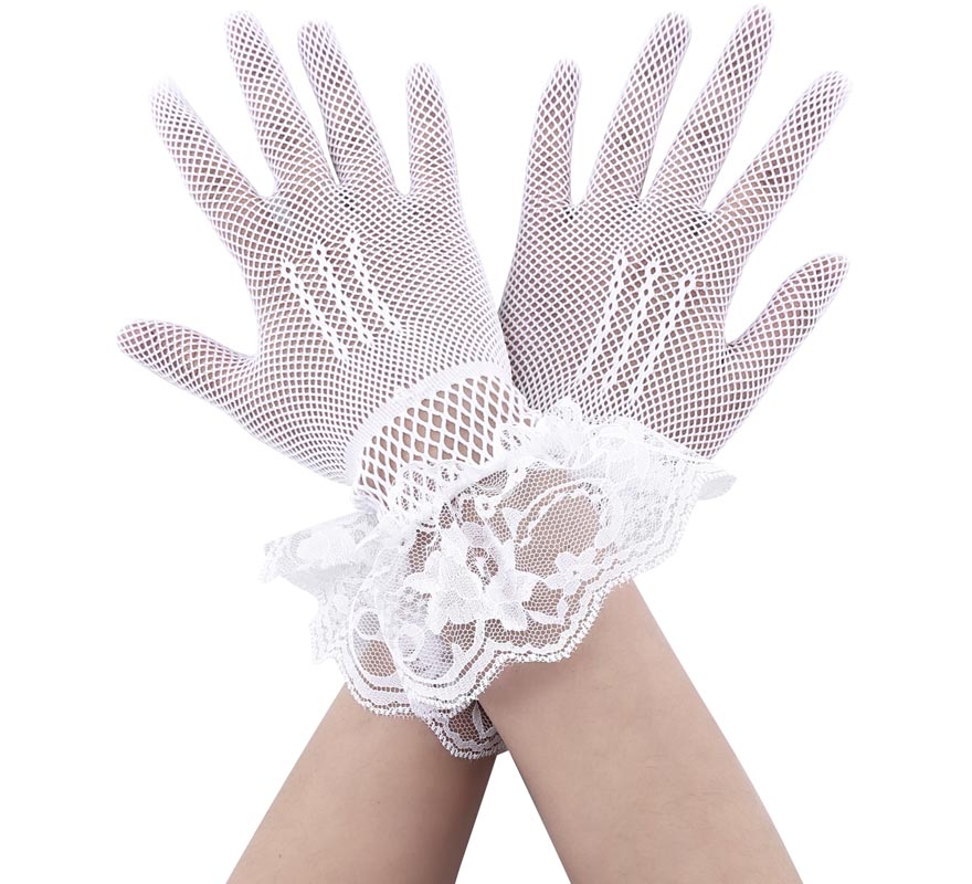 Luvas de rede branca com renda Luvas de rede branca com renda