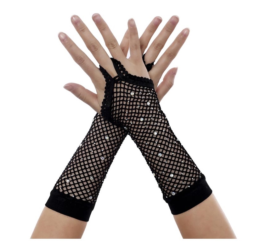 Long Fishnet Gloves with Glitter Fingerless