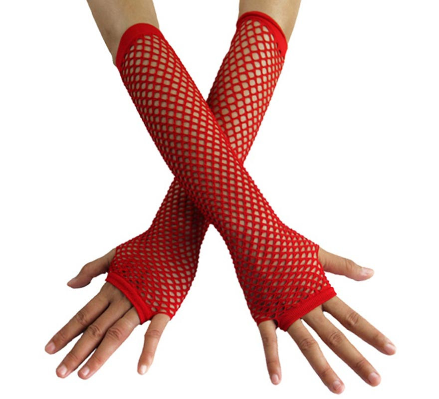 Red Long Net Gloves