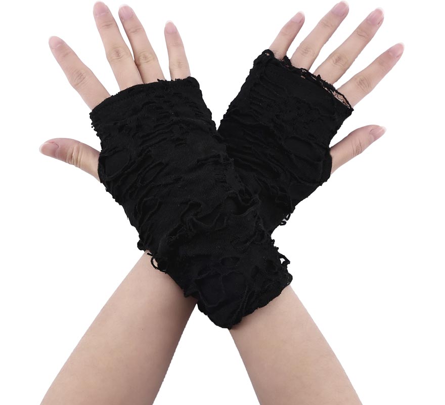 Black Ripped Fingerless Gloves