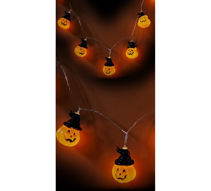 Garland of 10 Pumpkins with Hats and 150 cm LEDs