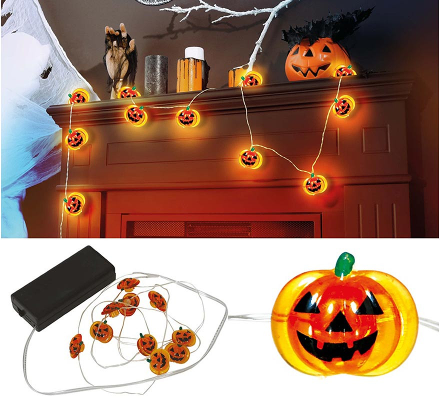 Battery-operated pumpkin string garland with 10 LEDs