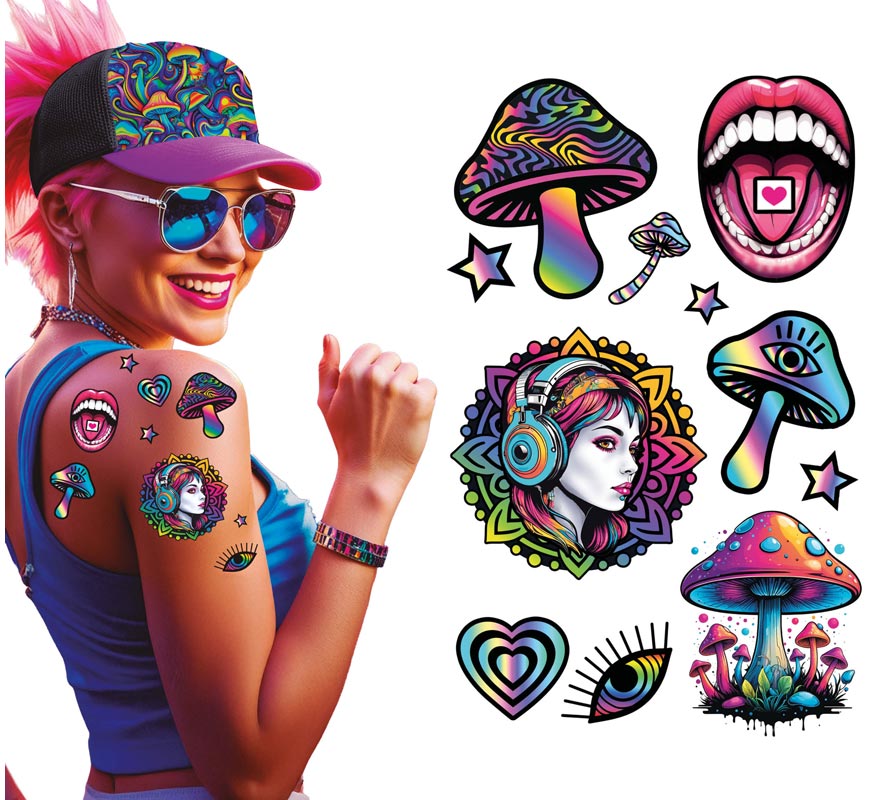 Hoja de Tatuajes Psicodélicos de 14x30 cm