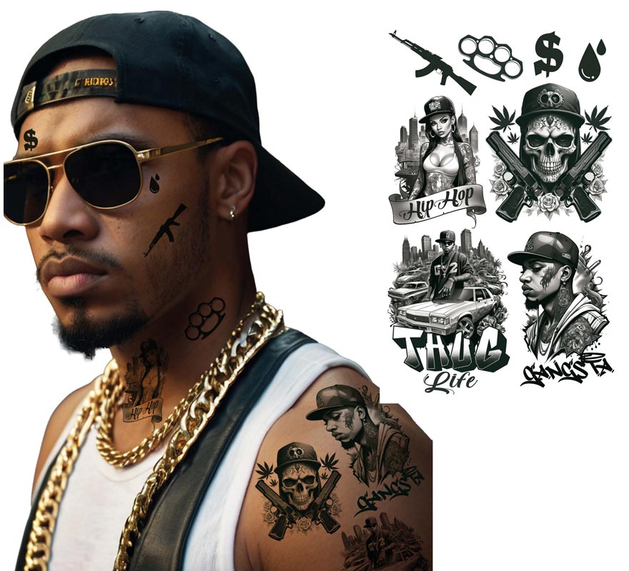 Hoja de Tatuajes Thug Life de 14x30 cm