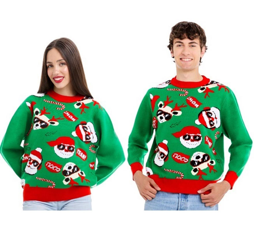 Cool green and red Santa Claus Christmas sweater for adults