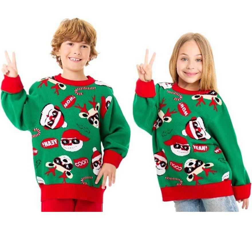 Cool green and red Santa Claus Christmas sweater for children