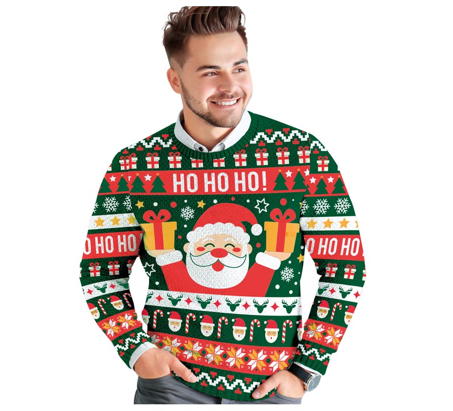 Green and red Ho Ho Ho Christmas sweater for men