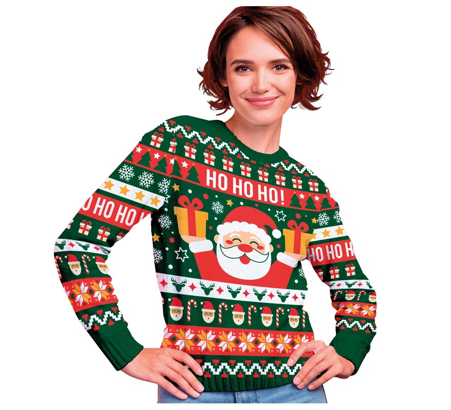 Green and red Ho Ho Ho Christmas sweater for women