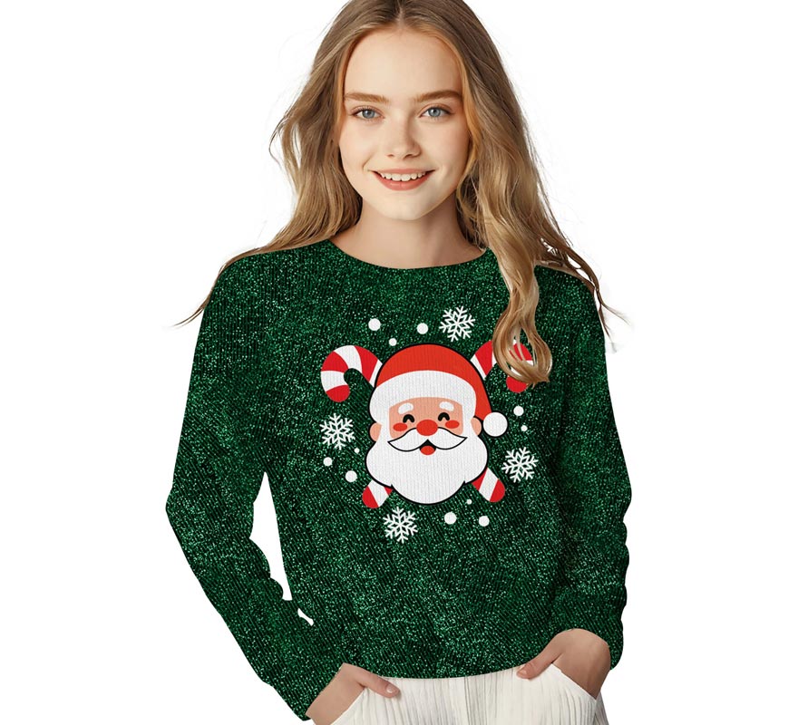 Suéter de Natal com Papai Noel e Glitter para Crianças Suéter de Natal com Papai Noel e Glitter para Crianças
