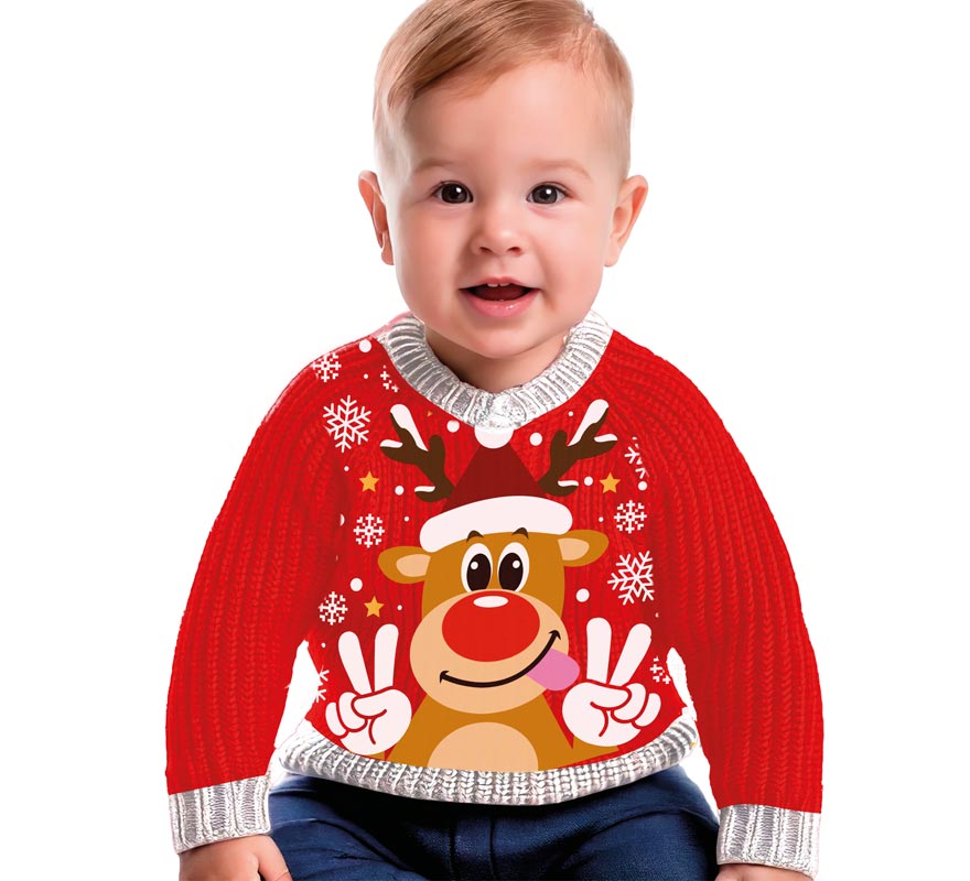 Pull de Noël rouge Happy Reindeer pour bébé
