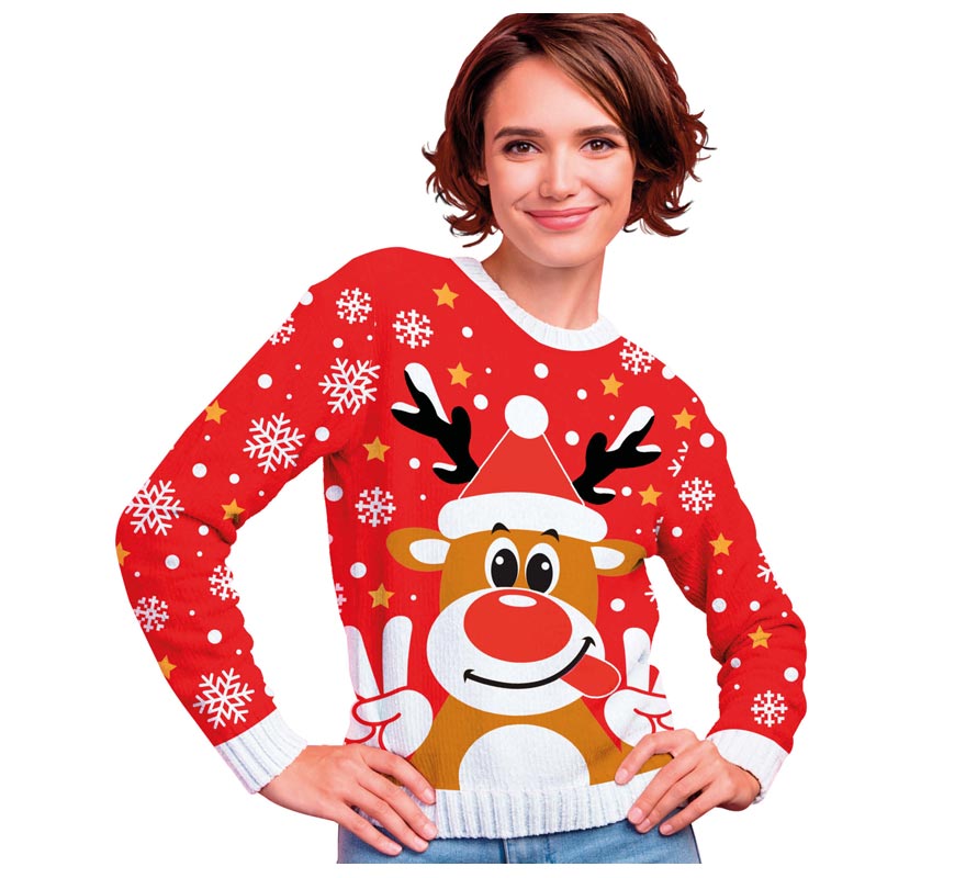 Red Merry Reindeer Christmas Sweater for Women