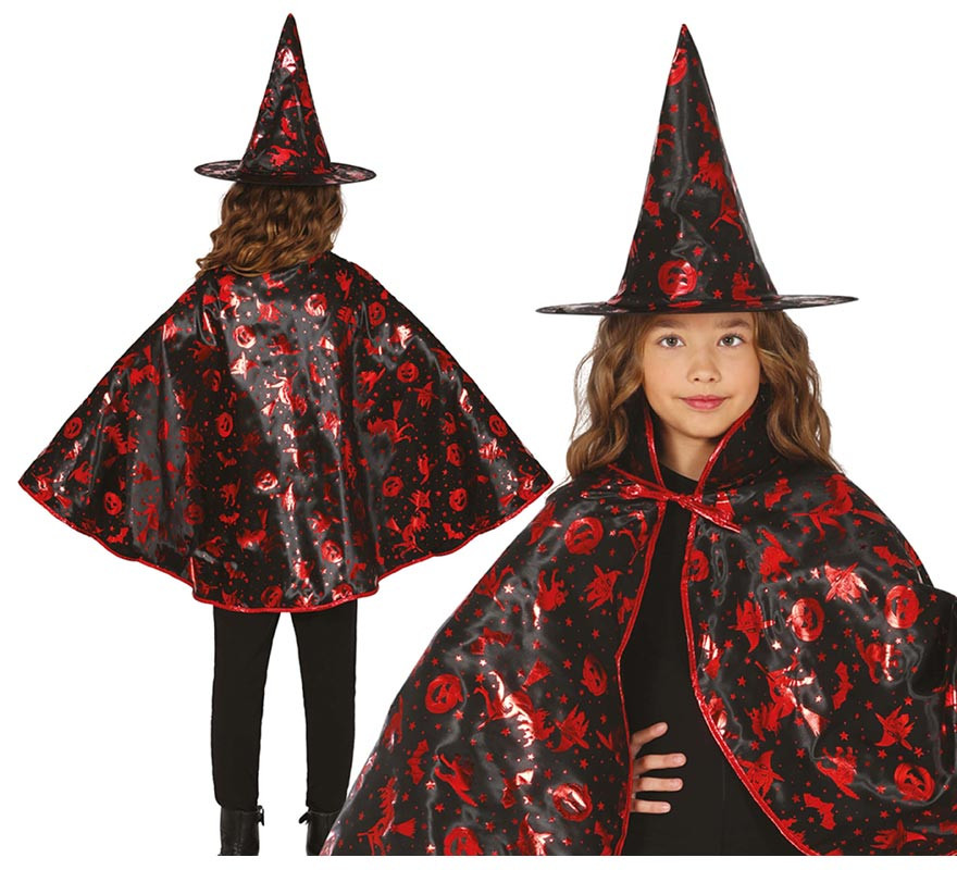 Black and Red Witch Kit for Kids: Cape and Hat