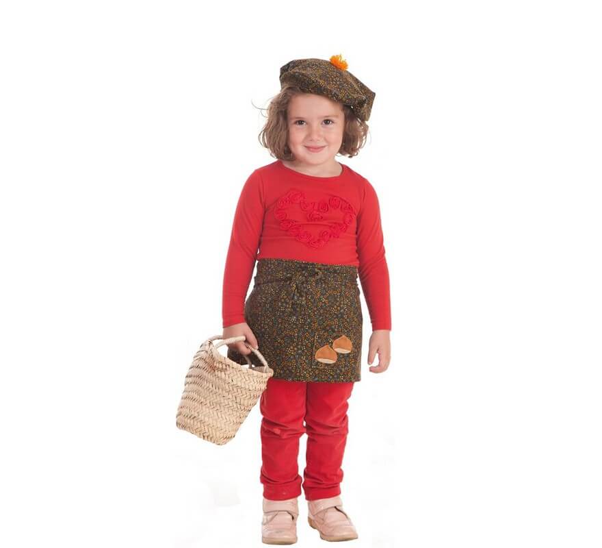 Kit de Marchand de Châtaignes pour fille: Tablier et casquettes avec fleurs
